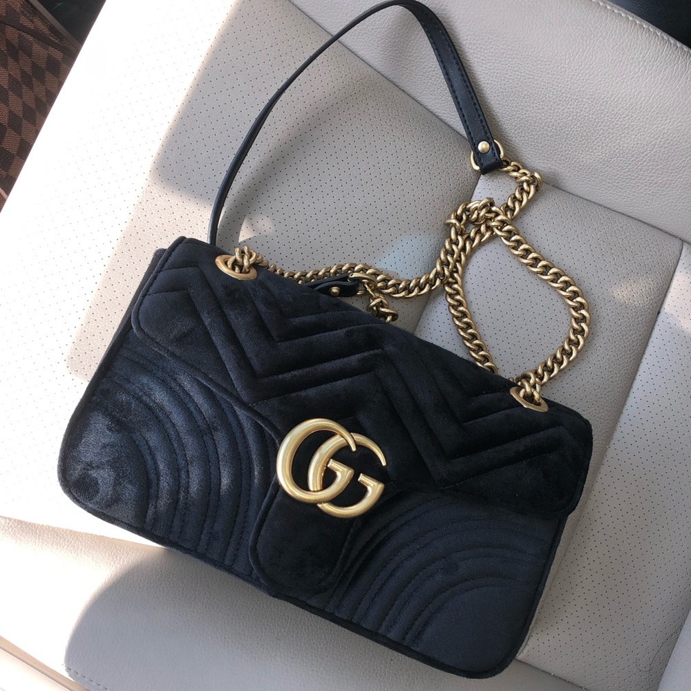 GUCCI MARMONT BLACK VELVET PURSE SHOULDER BAG